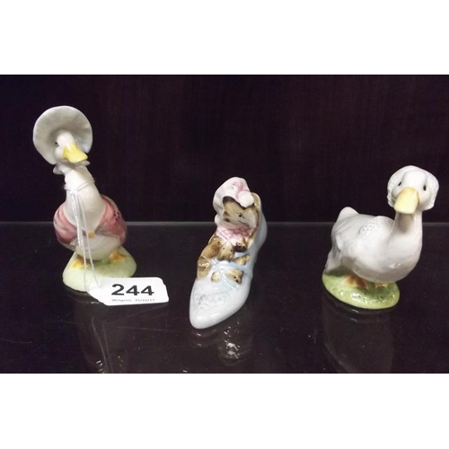 244 - Beswick Jemima Puddleduck, Rebeccah Puddleduck, and an Old Woman Who Lived in a Shoe. (3)