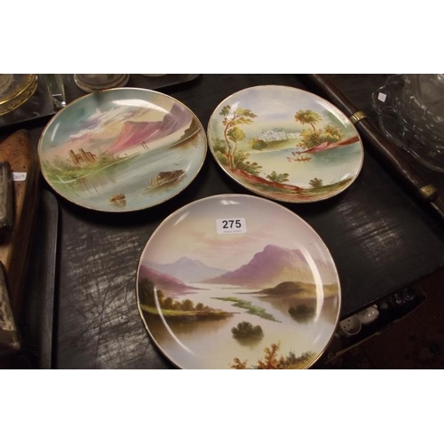 275 - Three Victorian hand-painted plates depicting country scenes.