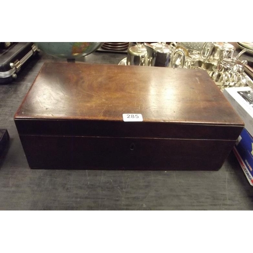 285 - 19th Century mahogany writing box having lift-up lid and fitted interior.