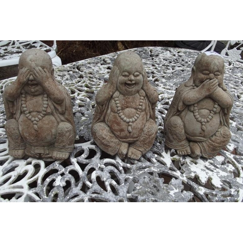 305 - Set of three modern stoneware garden Buddha figures.