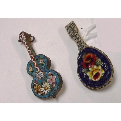 33 - Two mosaic brooches - guitar and mandolin.