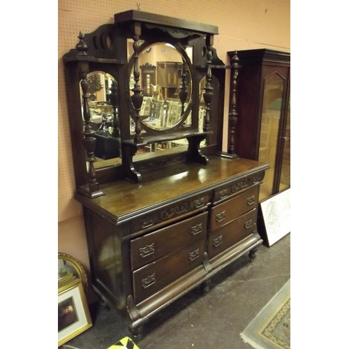 345 - Edwardian beech mirror-back sideboard having six drawers with metal handles to base, 80 in. 60 in. x... 