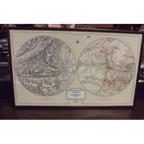 346 - Pair of framed and glazed OS maps - Llangollen 1880 / 2000.