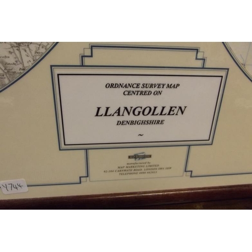 346 - Pair of framed and glazed OS maps - Llangollen 1880 / 2000.