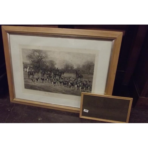 350 - Framed and glazed Edwardian black and white engraving - fox hunting scene with key.