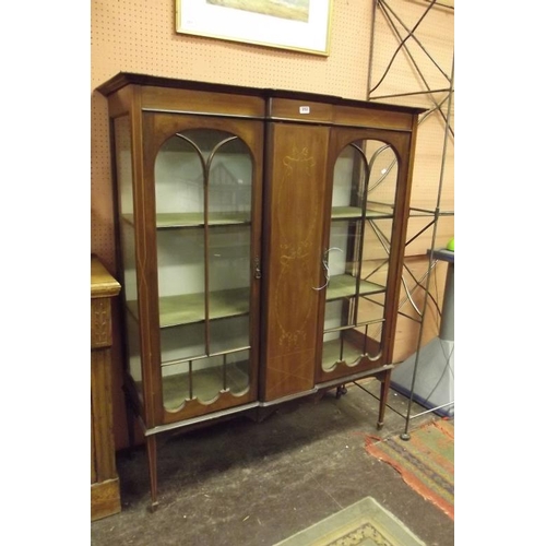 352 - Edwardian inlaid mahogany double-door display cabinet set on tapered supports, 59 in. x 46 in. x 17 ... 