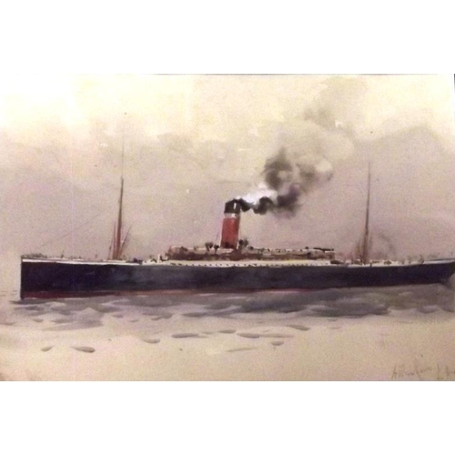 365 - Framed and glazed watercolour - steamer ship, 6.5 in. x 9.5 in.