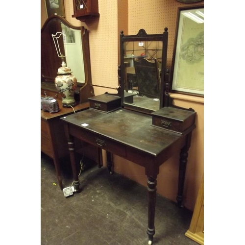 369 - Edwardian mirror-back dressing table having pair of short drawers and on turned supports with castor... 