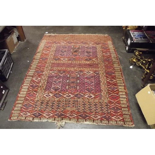 37 - Old Persian red ground hand-made wool rug, allover geometric pattern, approximately 65 in. x 50 in.