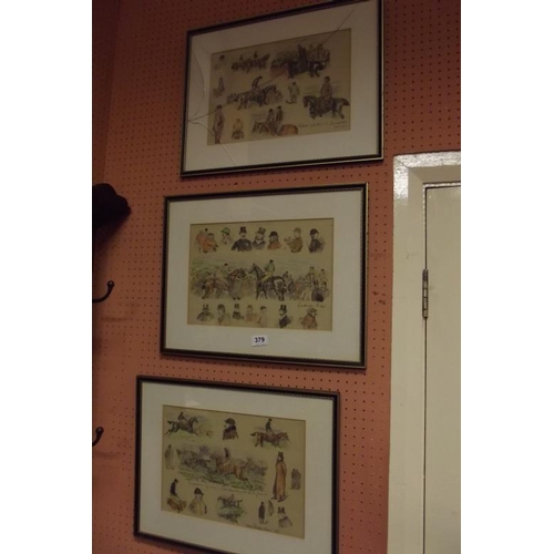 379 - Set of three framed and glazed colour prints - horse racing caricatures.