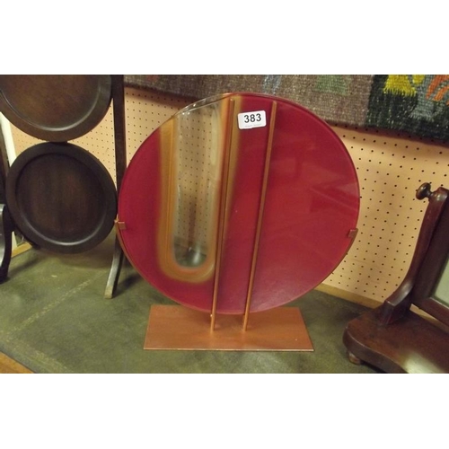 383 - Studio red glass circular form vase on stand.