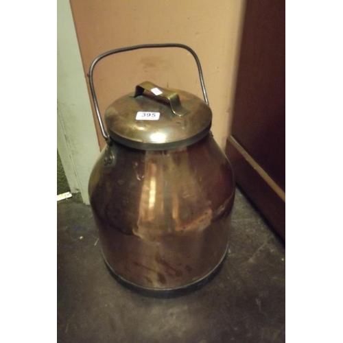 395 - Antique copper milk churn.