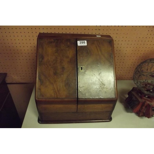 398 - Antique walnut two-door table-top stationery cabinet.