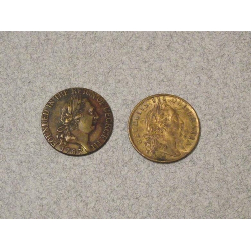 39 - Two George III gambling tokens dated 1787 and 1797.