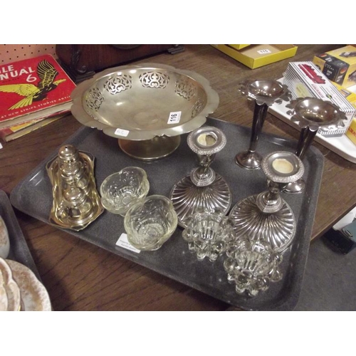 116 - Plated ware, glass candleholders, etc.