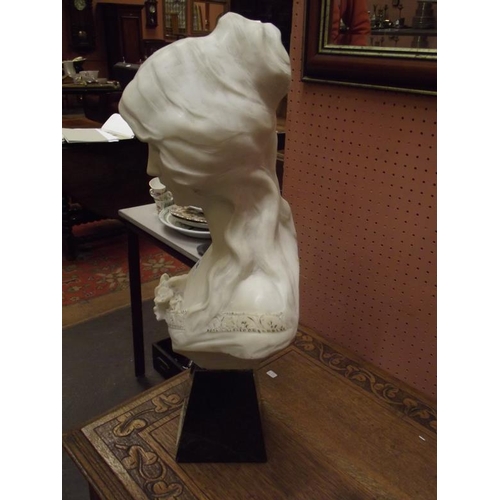 124 - Italian white marble bust of a young lady, signed Adolphyn, on green marble plinth, 24 in. high.