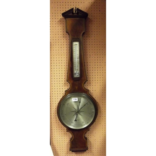 136 - Regency mahogany cased wheel barometer, with silvered dial, Chadburns Liverpool, with thermometer.