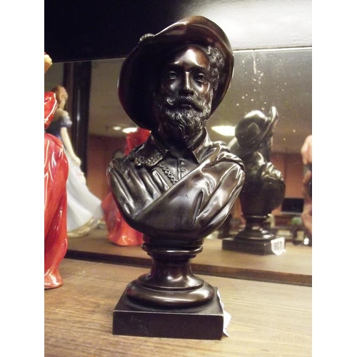 138 - Bronze bust of a bearded gentleman wearing hat, 7.5 in. high.