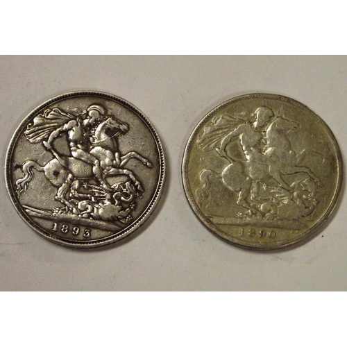 16 - Two Victorian silver Crowns - 1890 and 1893.