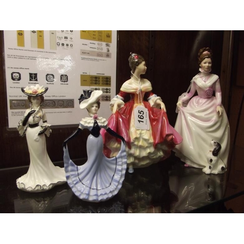165 - Two Royal Doulton figures, Southern Belle and Good Companion, and two small Coalport figures.