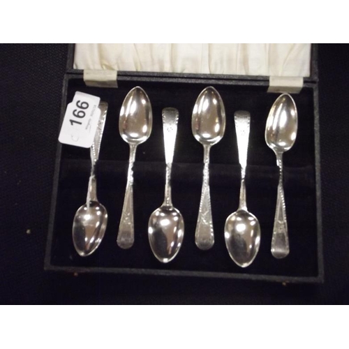 166 - Set of six Georgian silver teaspoons with bright cut decoration.