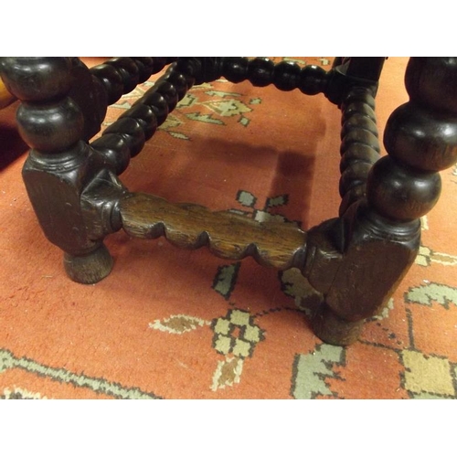 239 - Antique oak gate-leg table, 17th century base having bobbin turned supports and stretchers, later ov... 