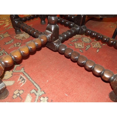 239 - Antique oak gate-leg table, 17th century base having bobbin turned supports and stretchers, later ov... 