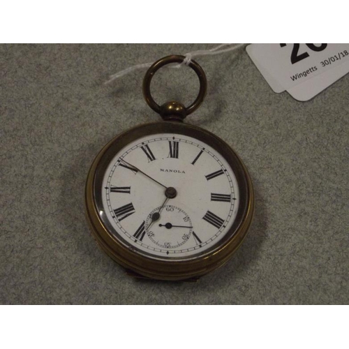 26 - Manola open-faced key wind pocket watch with subsidiary seconds dial.