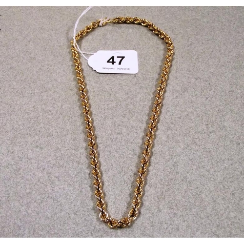 47 - 9 ct. yellow gold rope link necklace, 11.9 g.
