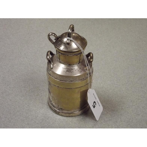 5 - Silver plated milk churn creamer with ladle, 4.75 in. high.
