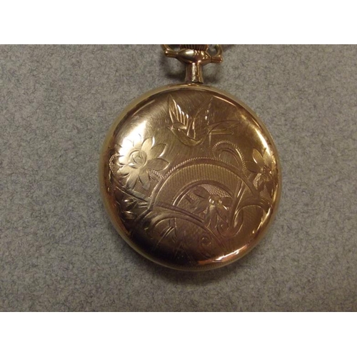 6 - Elgin gold plated pocket watch, the open face decorated with Masonic emblems, back engraved with bir... 