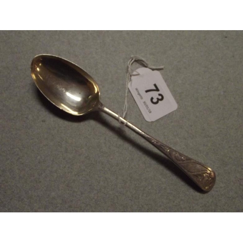73 - Victorian silver spoon with engraved decoration, Birmingham 1898.