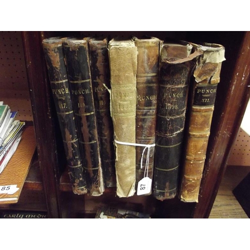 87 - Seven Victorian leather bound editions, Punch.