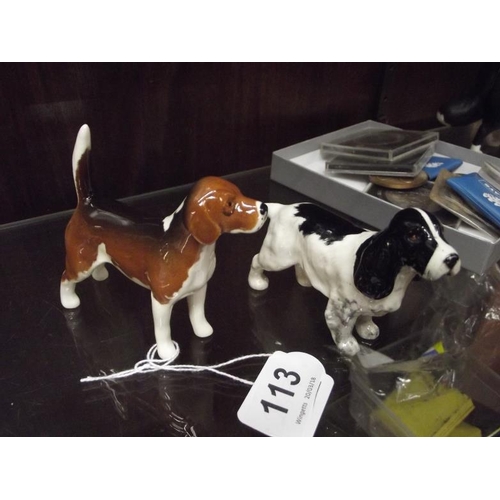 113 - Beswick Beagle, small, 'Wendover Billy', no. 1939, and a Beswick Cocker Spaniel, small, no. 1754.