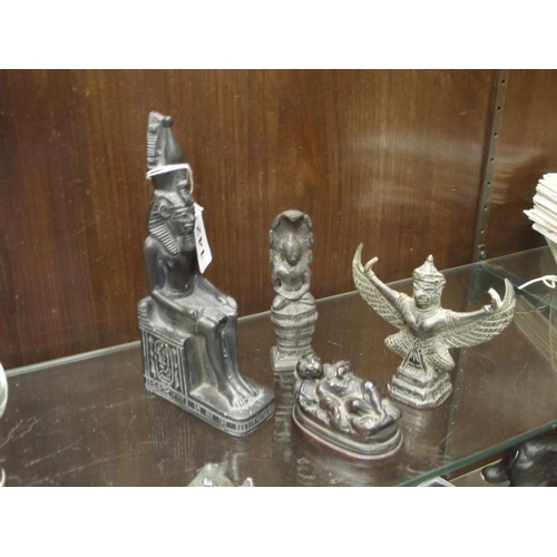 142 - Two Eastern metal figures, Egyptian figure, etc.