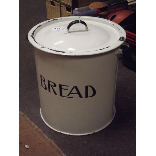 177 - Large vintage white enamel bread bin and cover.