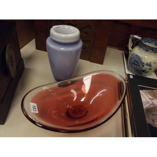 183 - Studio glass vase and a Magnor bowl, 14.5 x 9in.