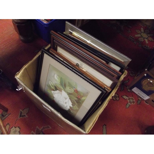 197 - Box of framed and glazed pictures.