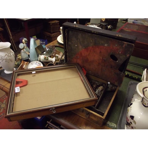 211 - Small table-top display cabinet, and an artist's painting box.