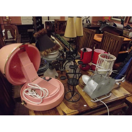 221 - Various table lamps, vintage Rima hairdryer, etc.