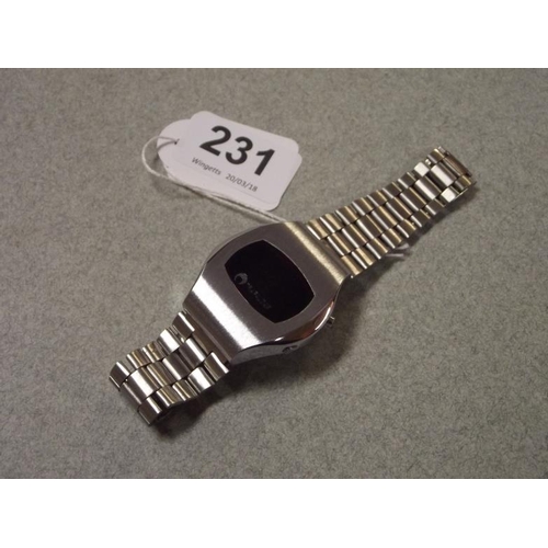 231 - Trafalgar quartz LED gents wristwatch, circa 1975, stainless steel case and bracelet.