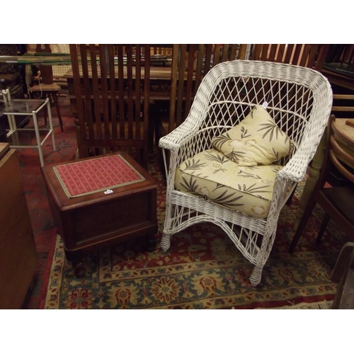 272 - Painted wicker conservatory chair, and a Victorian mahogany commode stool. (2)