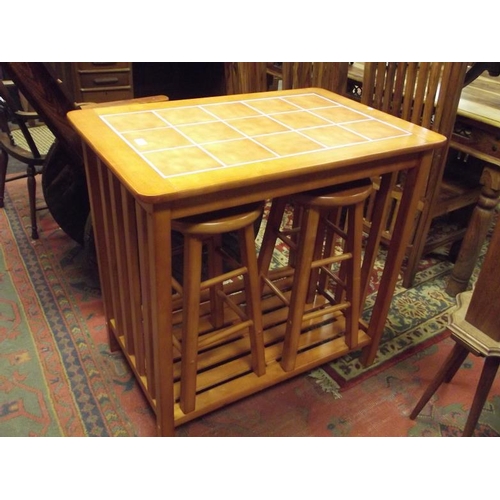 292 - Tile topped kitchen island having pair of stools.