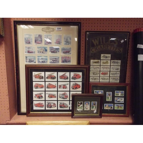 324 - Collection of framed and glazed cigarette cards.