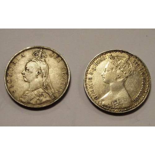 30 - Two silver Victorian Florins - Gothic head 1883, and Jubilee head 1887.