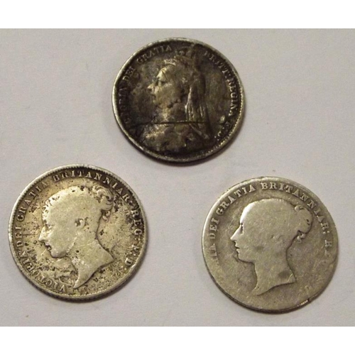 31 - Three silver Victorian Sixpences - 1859, 1864, and 1892.