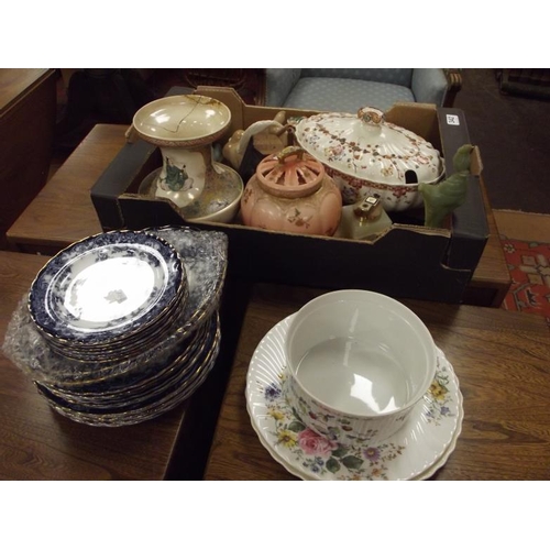 342 - Box of mixed china, Royal Worcester cake dish, etc.