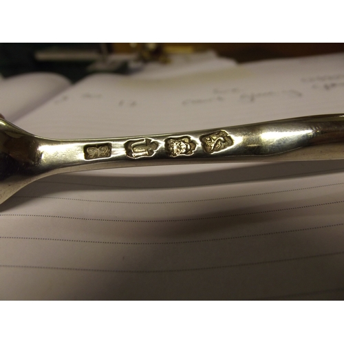 5 - George II silver marrow scoop, double ended, London 1755, by Ebenezer Coker, engraved with dragon cr... 