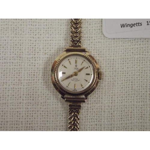 23 - Tudor Royal 9ct gold cased ladies wristwatch, on 9ct gold flexible bracelet, 24.1g gross.