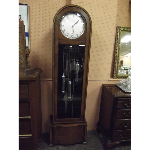 353 - Lumbers Leicester oak cased Art Deco long-case clock, embee triple musical chime, 74 in. high.